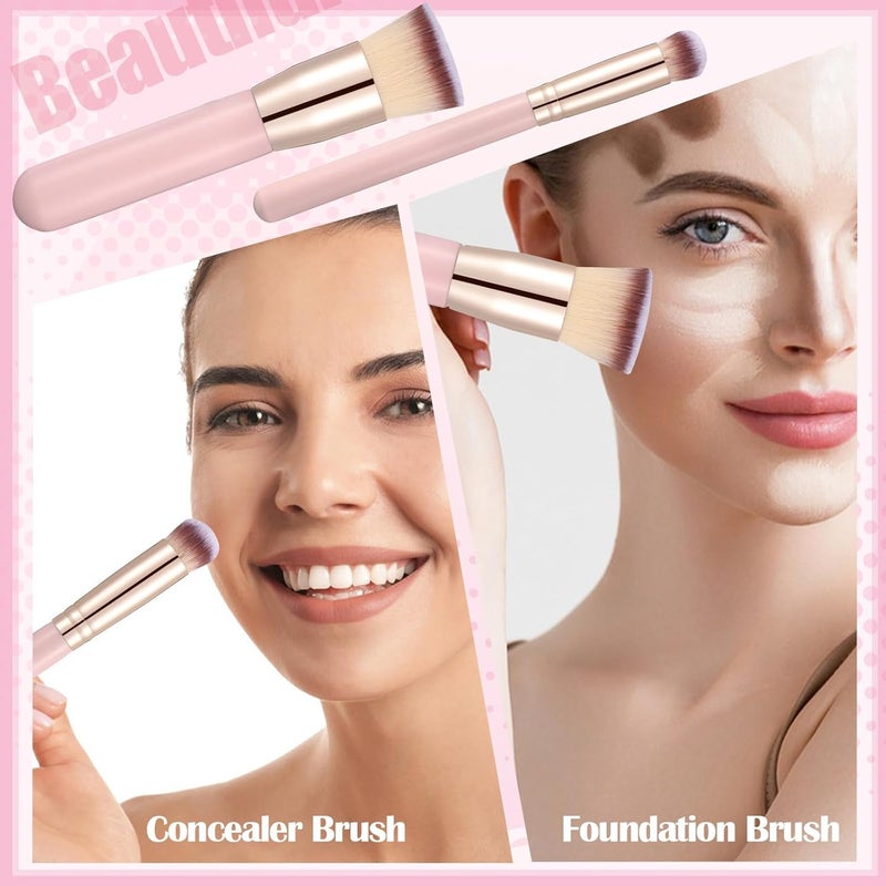 ProSuites 6Pcs Foundation Brush for Liquid Makeup,Liquid Foundation Brush with Makeup Sponge and Powder Puff for Foundation, Powder, Blush,Concealer(Pink) - Image 5